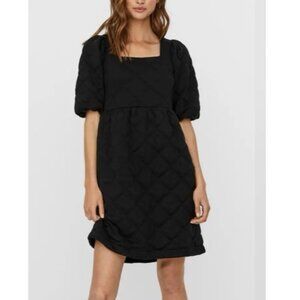 Vero Moda quilted puff sleeve mini dress Womens Medium black square neck boho